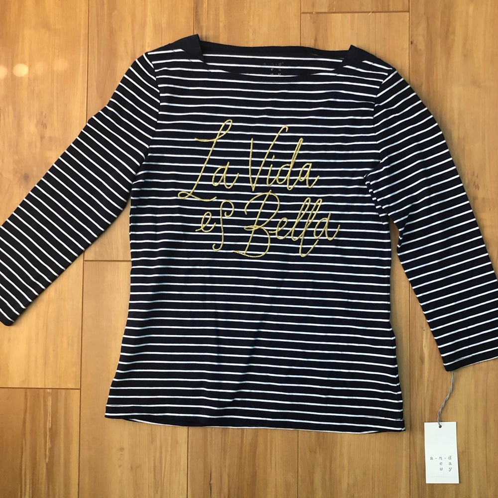 La Vida was Bella 3/4 Sleeve Striped Shirt